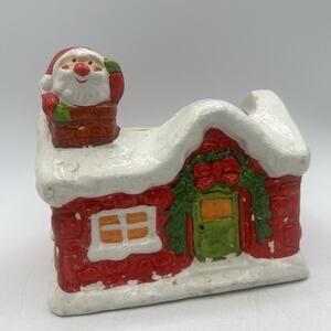 Vintage Christmas Ardco Planter House Santa Chimney 1970s Ceramic Japan 5.5"